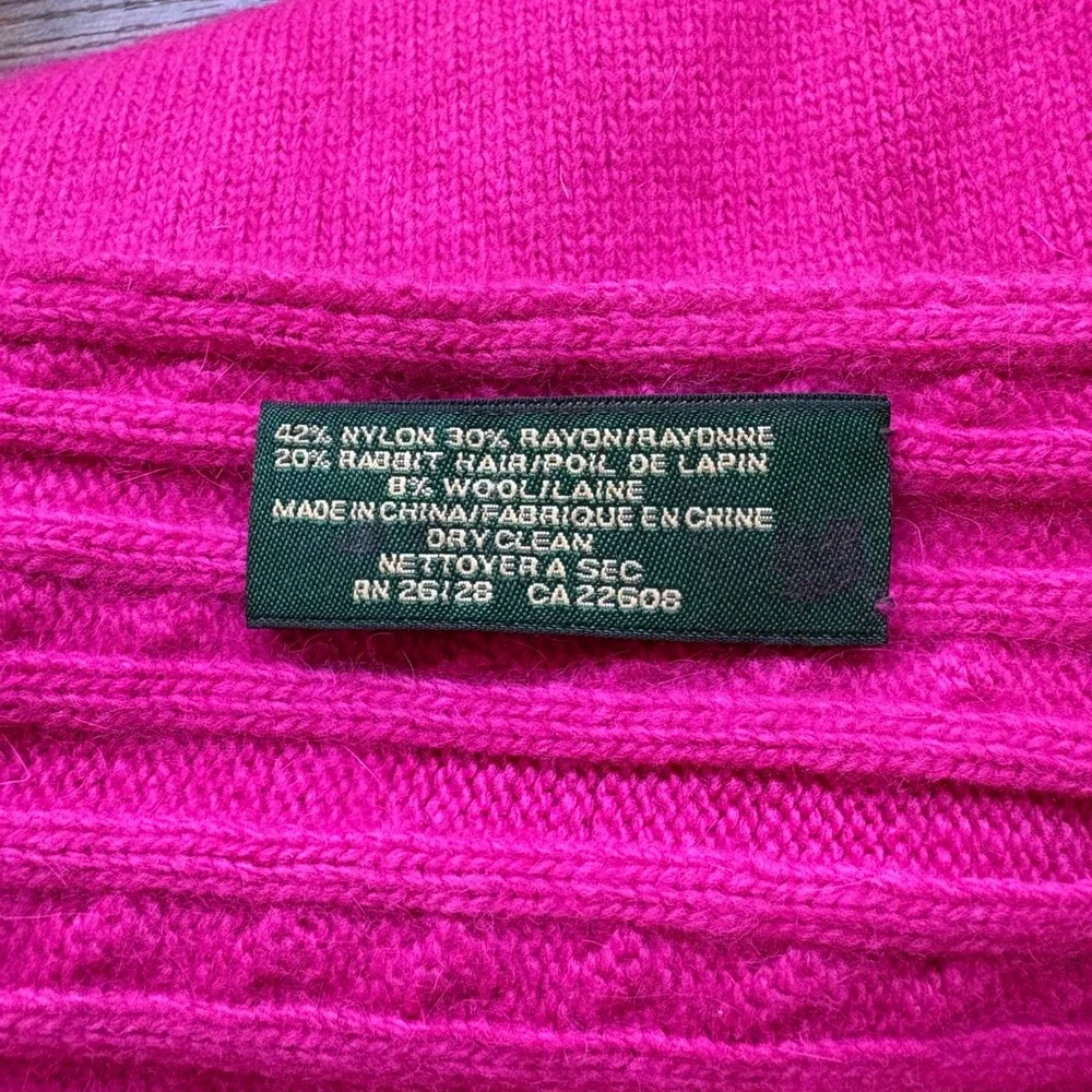 Lauren Ralph Lauren Pink Cable Knit Button Wrap Scarf Rabbit Hair Blend